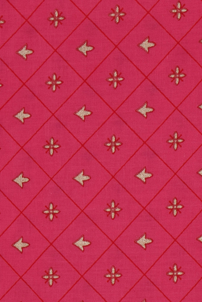 Dark Pink Gold Print Cotton Fabric