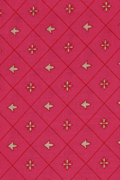 Dark Pink Gold Print Cotton Fabric