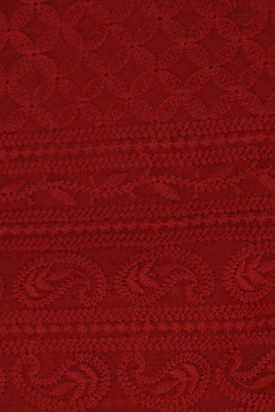 (Cut Piece 0.50 Mtr) Red Butta Print Lucknawi Kashida Work Georgette Fabric