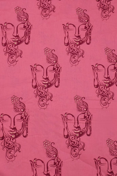 (Cut Piece 0.70 Mtr) Brown Gold Buddha Print Cotton Fabric
