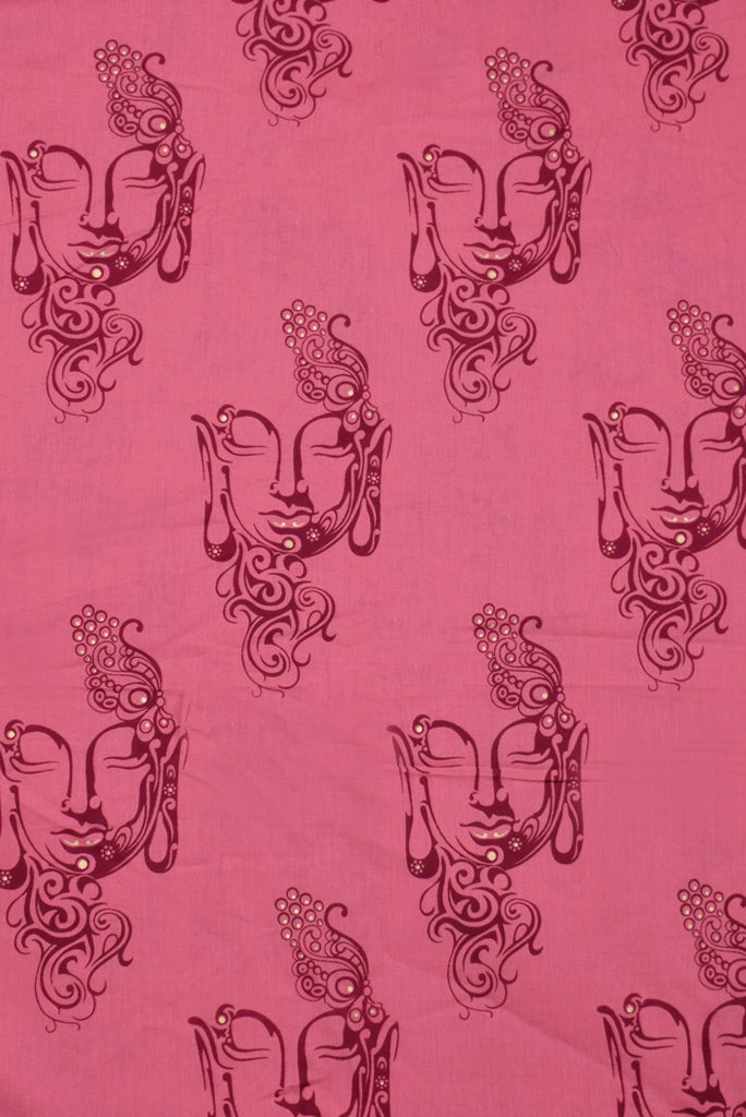Brown Gold Buddha Print Cotton Fabric