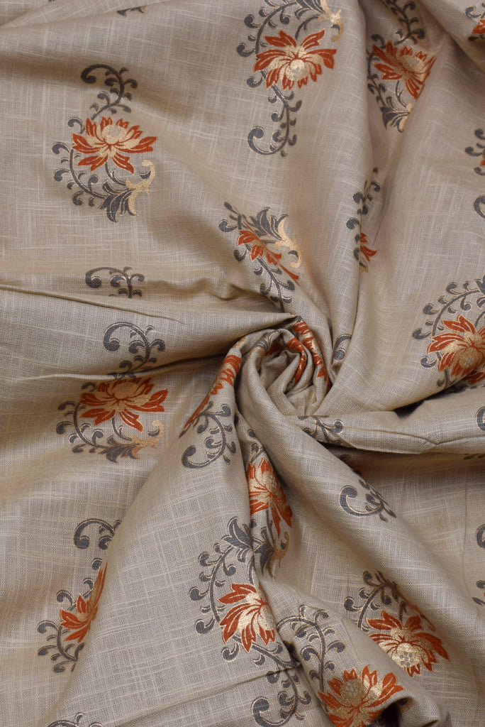 Malta Brown Flower Print Cotton Fabric