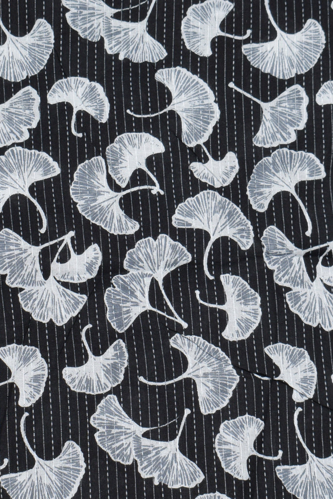 Black Flower Print Kantha Cotton Fabric