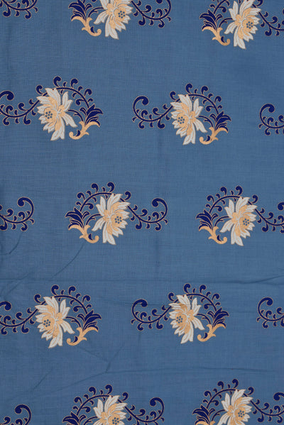 Sapphire Blue Flower Print Cotton Fabric