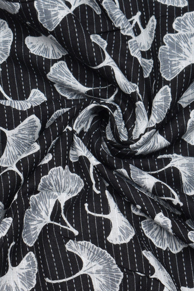 Black Flower Print Kantha Cotton Fabric