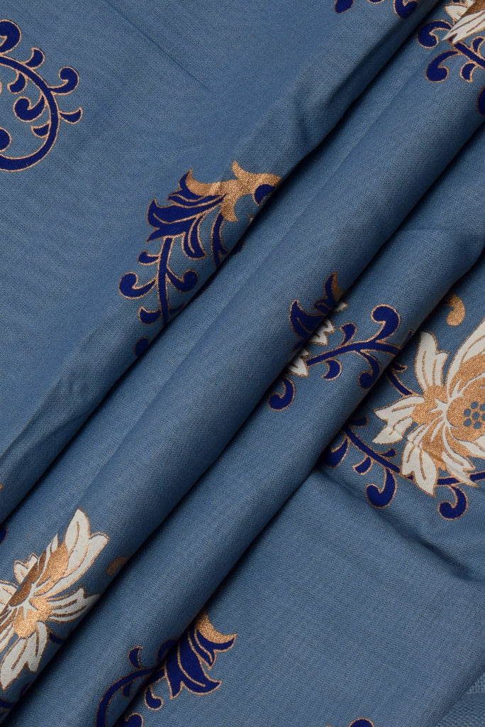 Sapphire Blue Flower Print Cotton Fabric