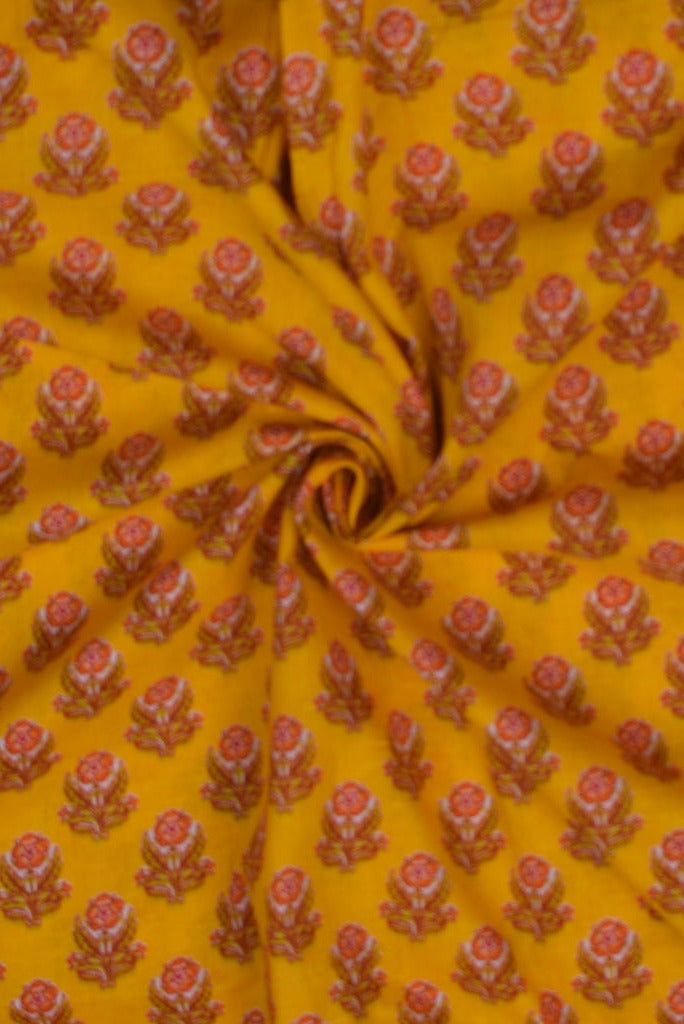 Yellow Flower Print Cotton Fabric