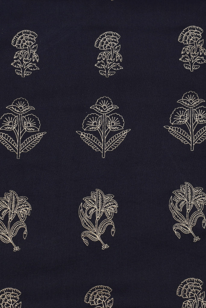 Dark Grey Flower Print Rayon Fabric