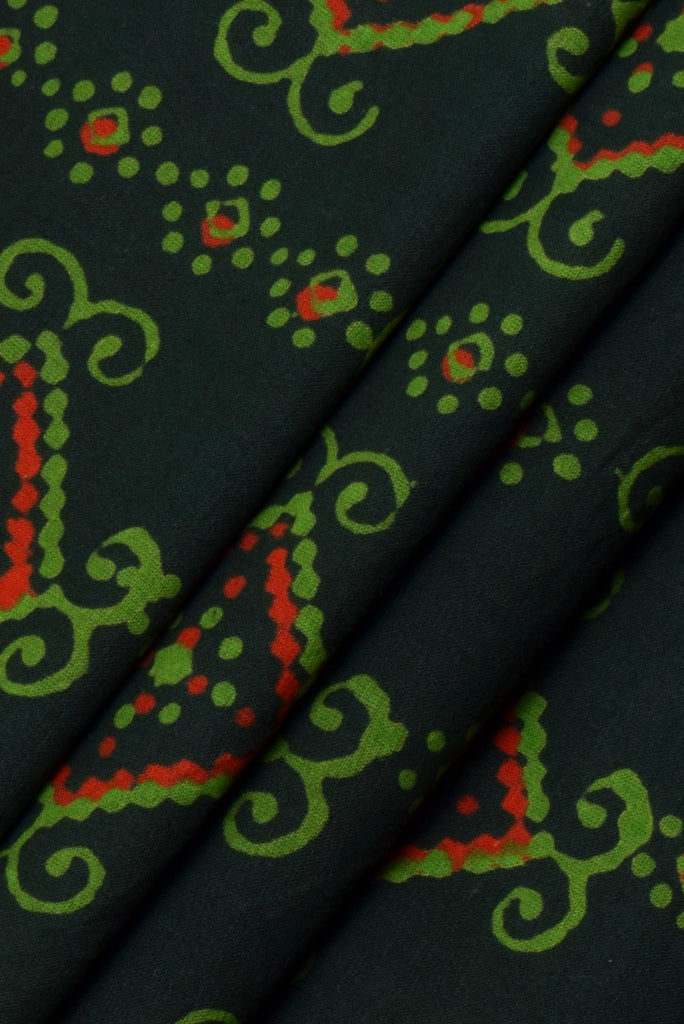 Dark Green Bandhej Print Cotton Fabric