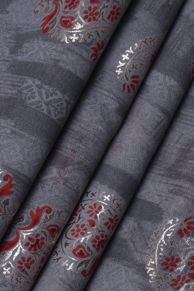 Gray Butta Print Muslin Fabric