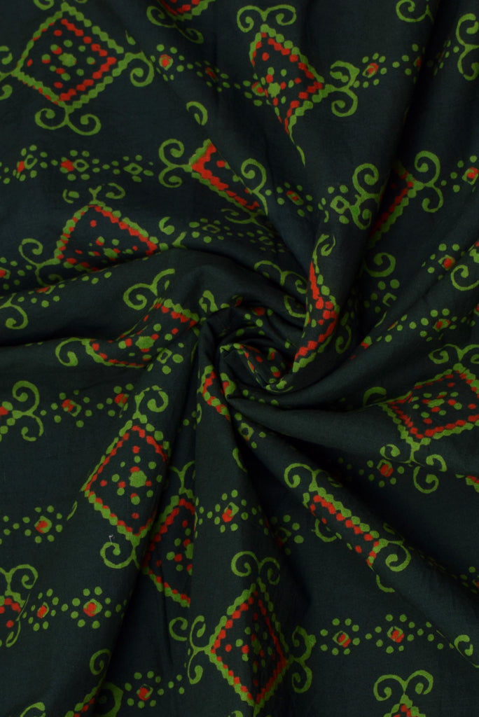 Dark Green Bandhej Print Cotton Fabric