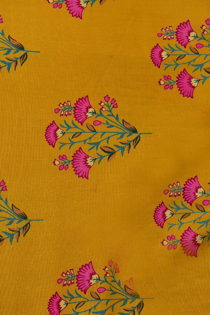 Yellow Flower Print Rayon Fabric