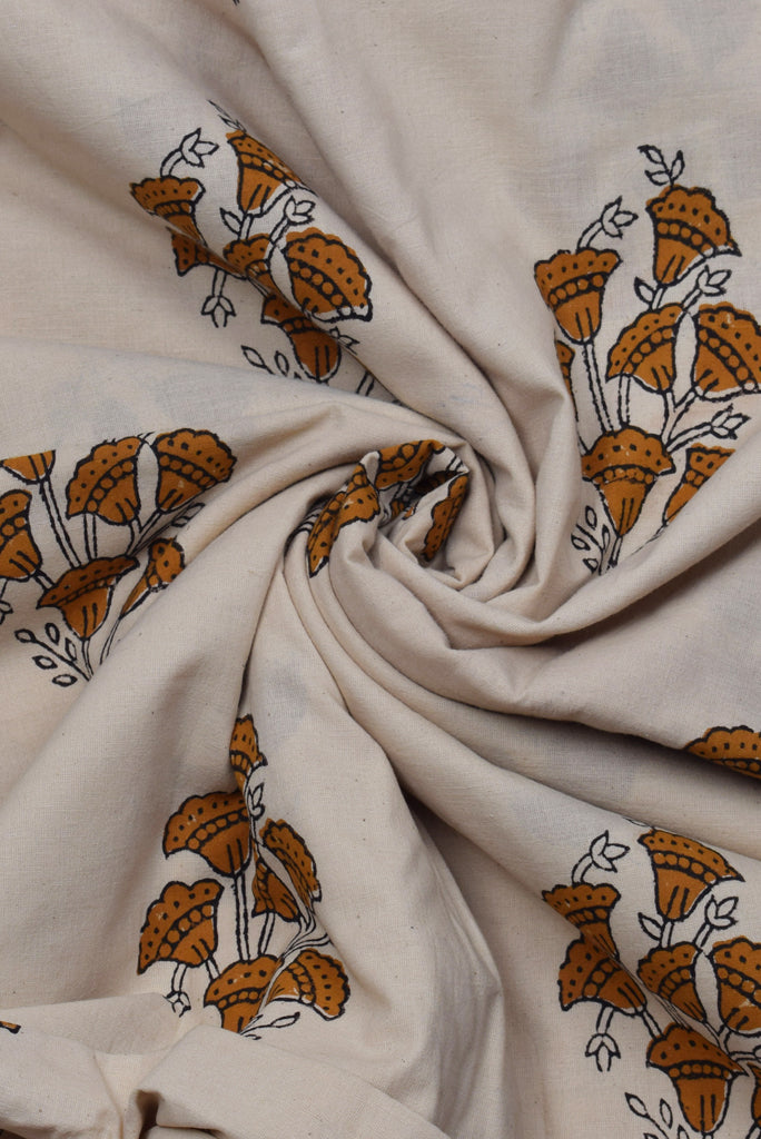 Brown Flower Print Bagru Dabu Fabric