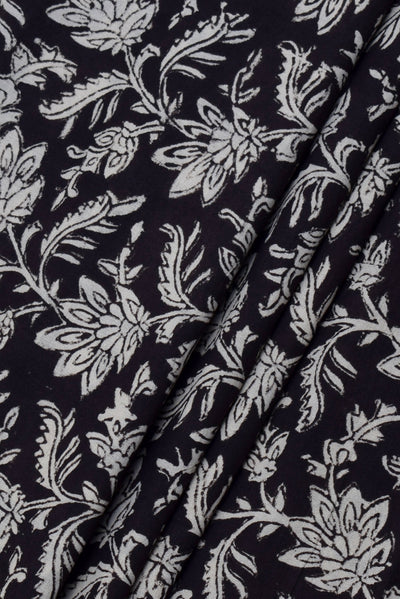 Black Flower Print Cotton Fabric