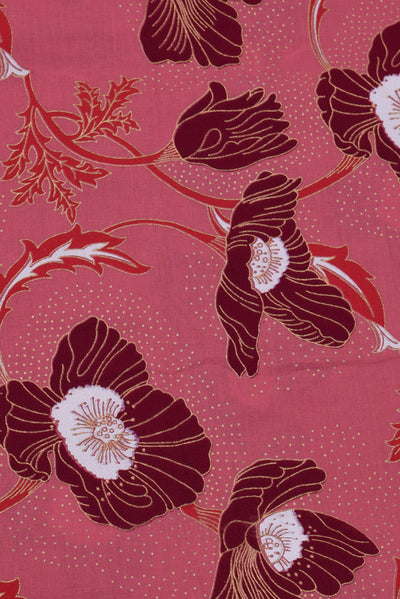 Blush Red Flower Print Cotton Fabric