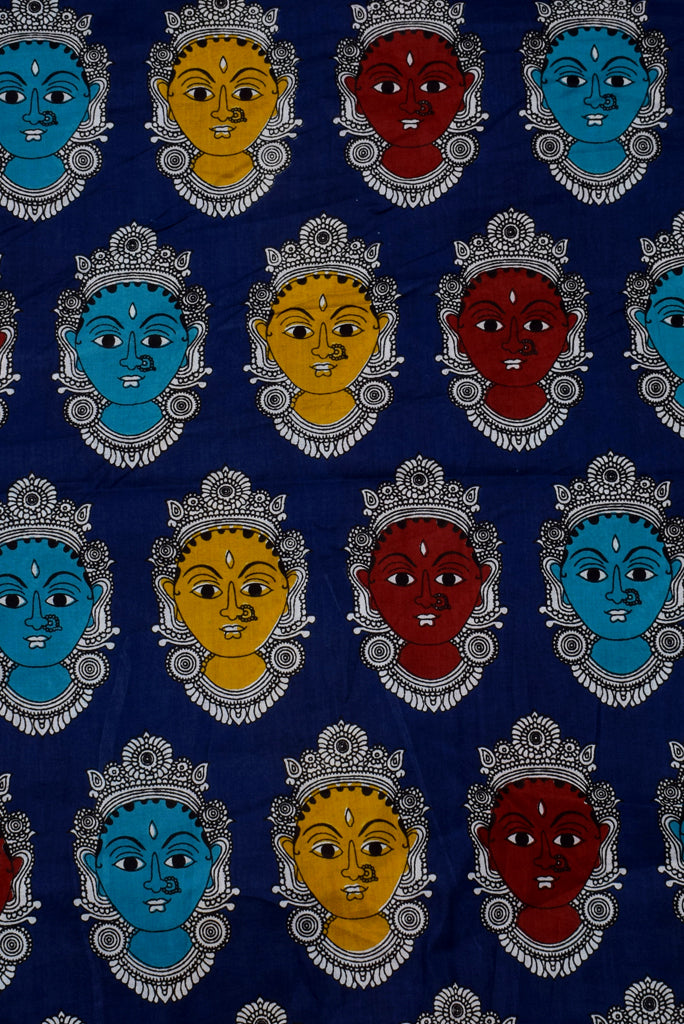 Navy Blue Devi Print Cotton Fabric