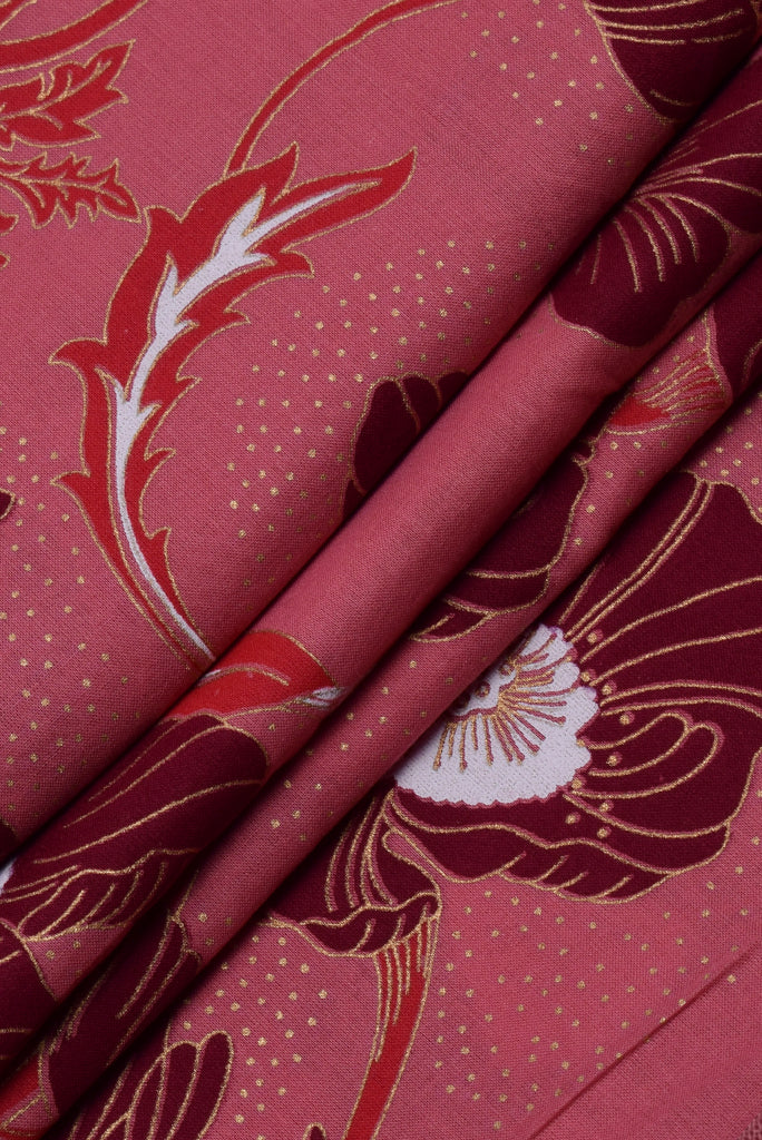 Blush Red Flower Print Cotton Fabric