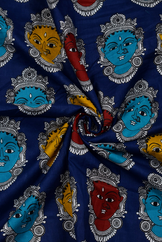 Navy Blue Devi Print Cotton Fabric