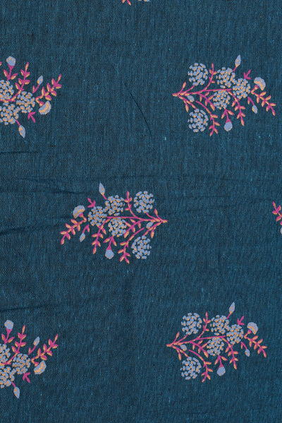 Orient Blue Flower Print Cotton Fabric