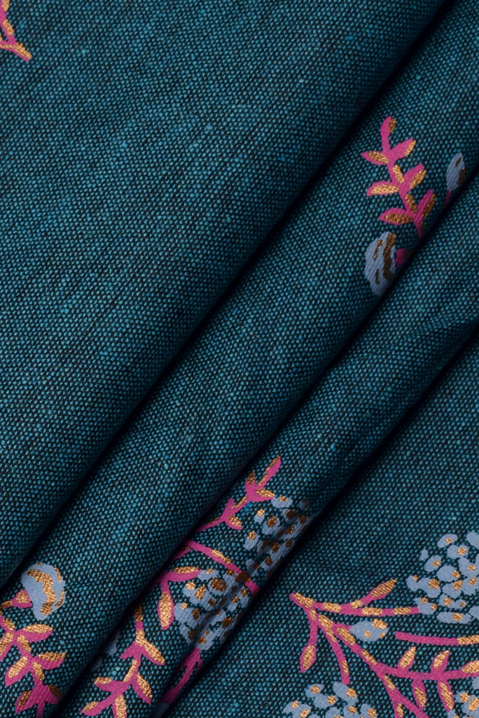 Orient Blue Flower Print Cotton Fabric