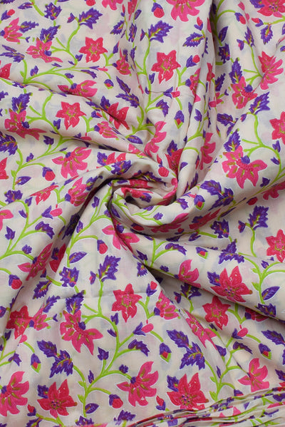 Cream Flower Print Cotton Fabric