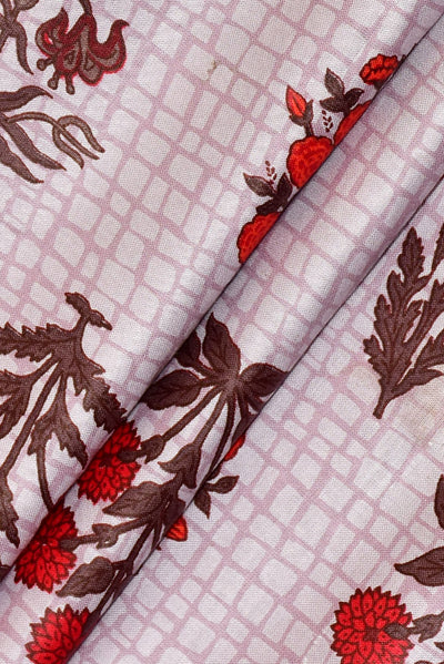 Cream Flower Print Rayon Fabric