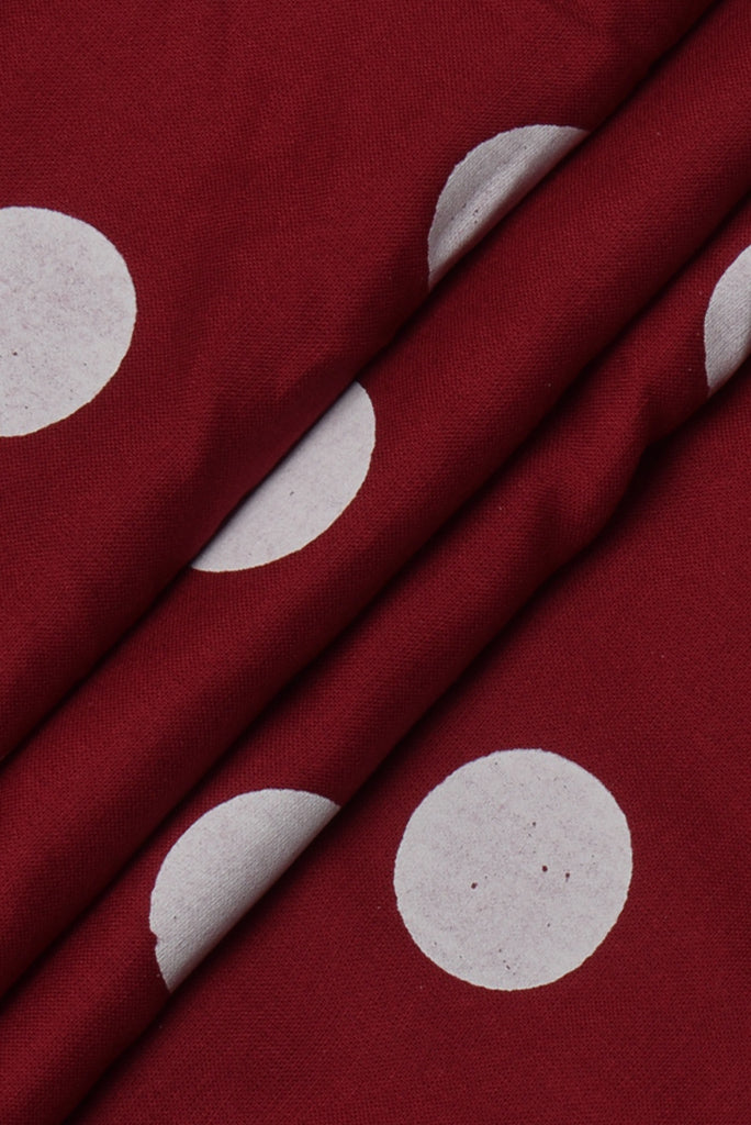 Maroon Polka Dots Print Rayon Fabric