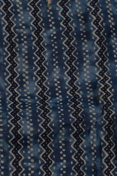 Blue Zig Zag Print Muslin Fabric
