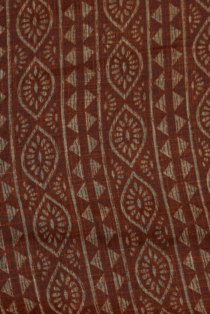 Brown Shape Print Cotton Slub Fabric
