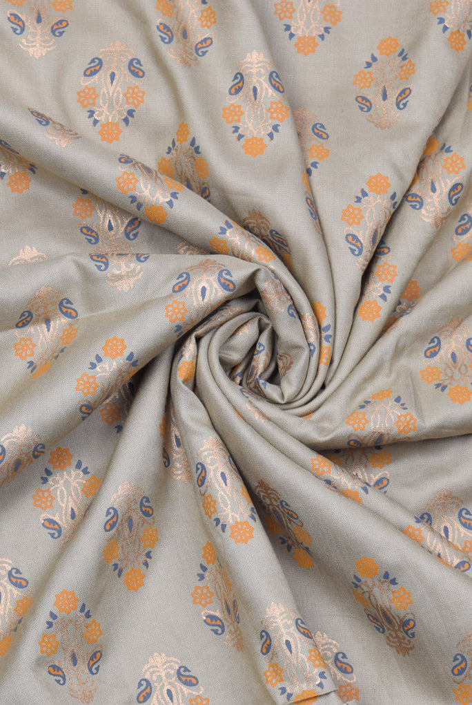 Pale Slate Flower Print Rayon Fabric