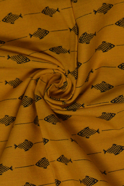 Yellow Fish Print Cotton Fabric