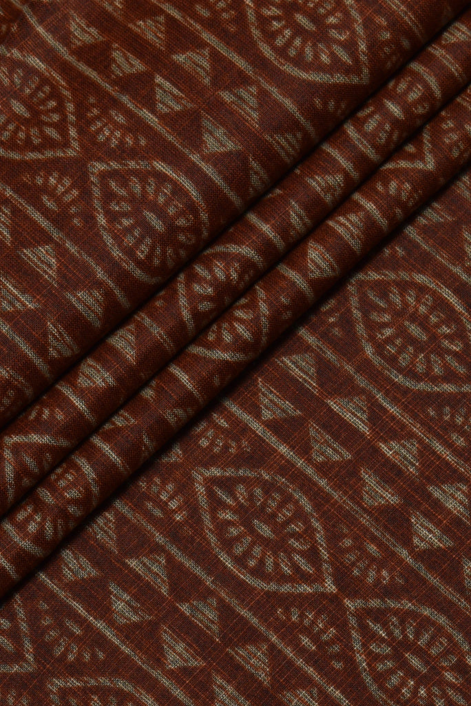 Brown Shape Print Cotton Slub Fabric