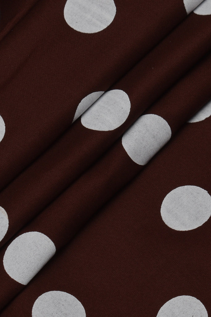Brown Polka Dots Print Rayon Fabric