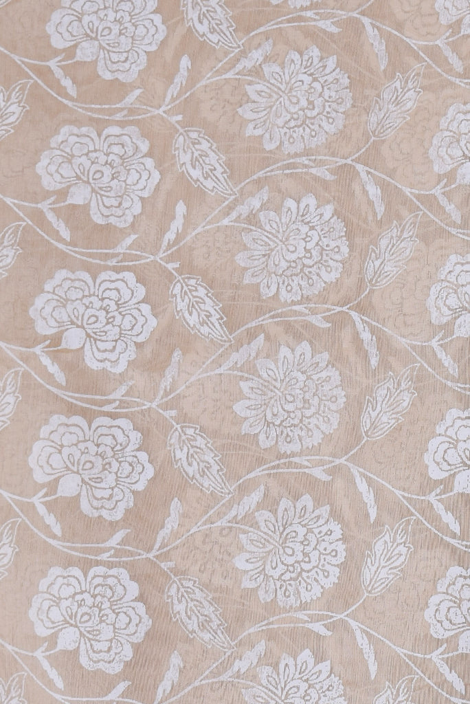 Cream Flower Print Chanderi Silk Fabric