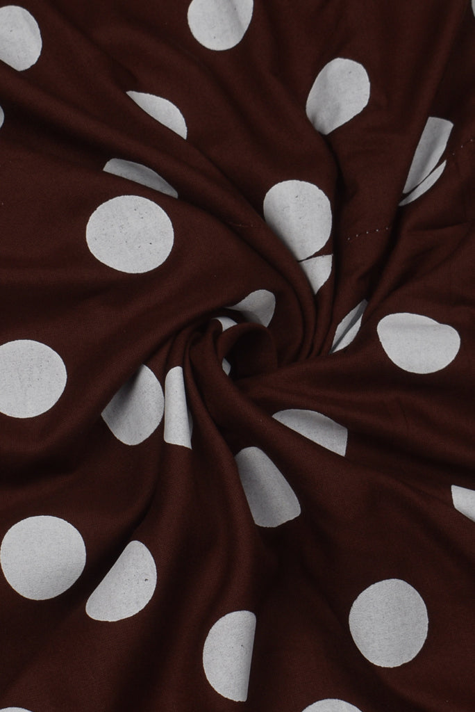 Brown Polka Dots Print Rayon Fabric
