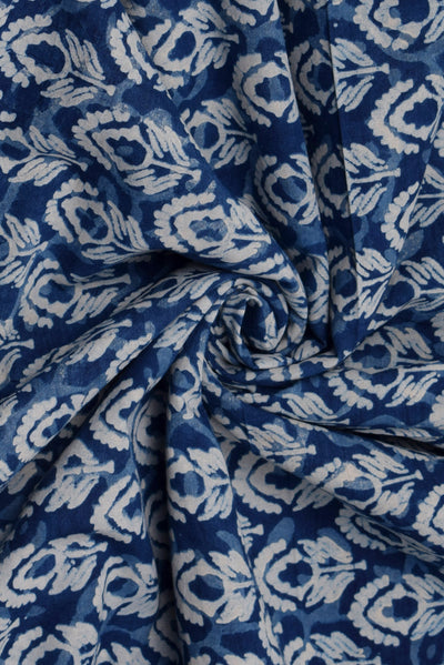 Blue Flower Print Indigo Cotton Fabric