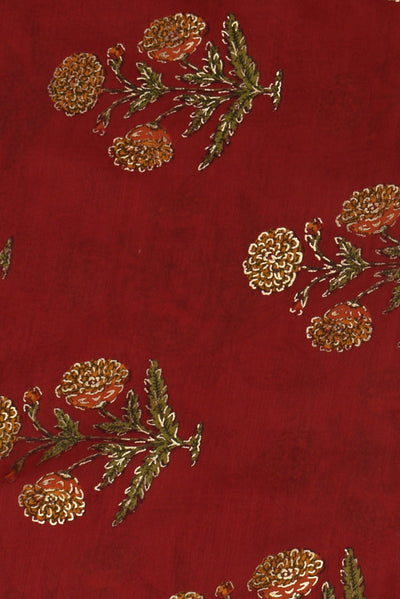 (Cut Piece 0.80 Mtr) Red Flower Print Muslin Fabric