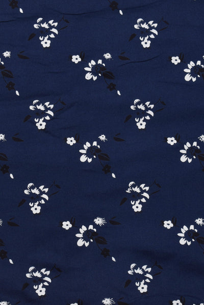 Navy Blue Flower Print Cotton Fabric