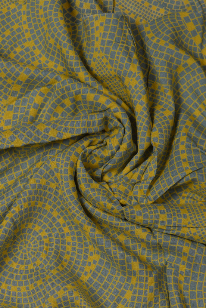 Yellow Rangoli Print Rayon Fabric