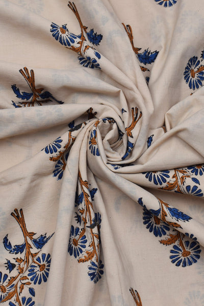 Brown & Blue Tree Print Bagru Dabu Fabric