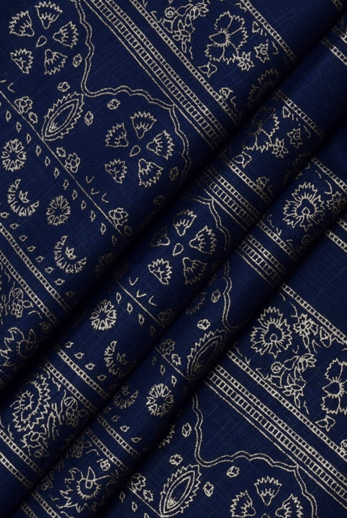 Regal Blue Abstract Print Rayon Fabric