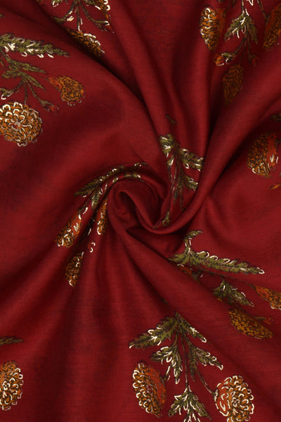 (Cut Piece 0.80 Mtr) Red Flower Print Muslin Fabric