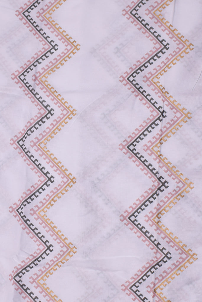 White Zig Zag Pattern Print Cotton Fabric