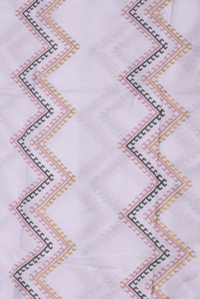 White Zig Zag Pattern Print Cotton Fabric
