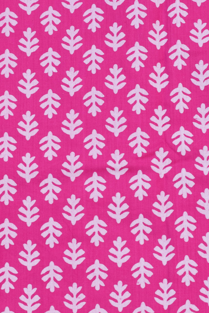 Deep Cerise pink  Leaf Print Cotton Fabric