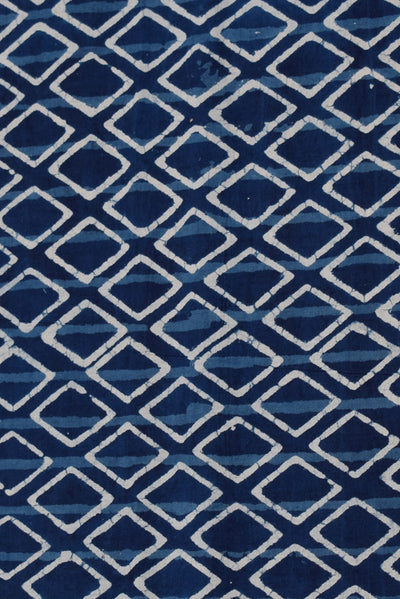 Blue Square Print Indigo Cotton Fabric