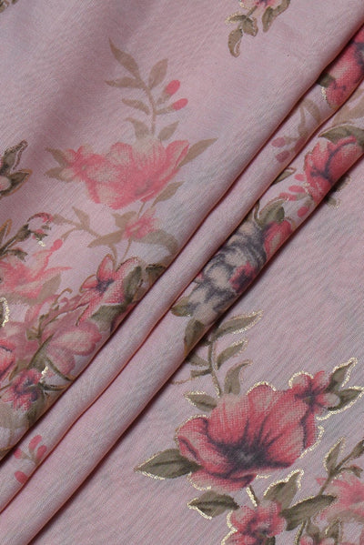 Light Pink Flower Print Fancy Crepe Fabric