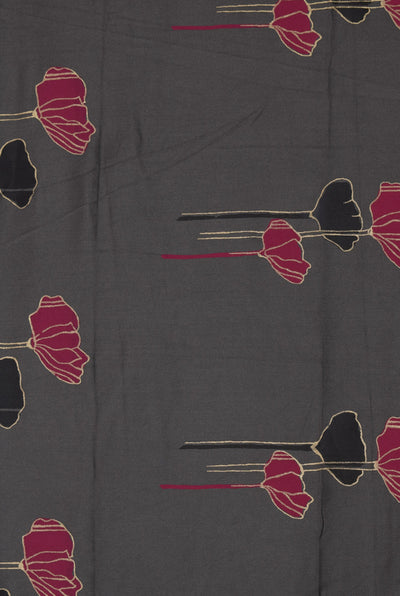 Charcoal Flower Print Rayon Fabric