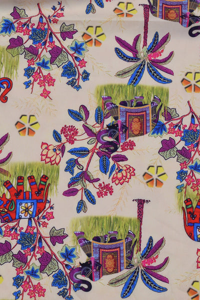 Multi Color Elephant Print Digital Crepe Fabric