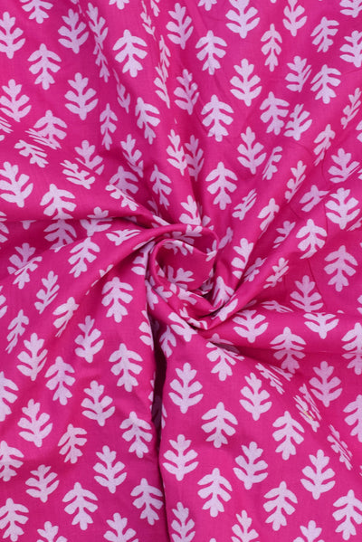 Deep Cerise pink  Leaf Print Cotton Fabric